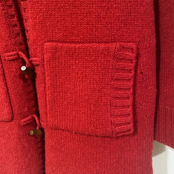 Lands end wool hooded red cardigan womens medium SMALL HOLES - Picture 3 of 12